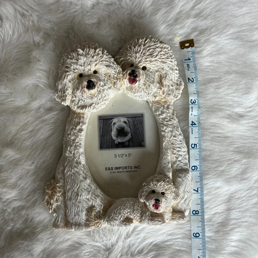 E&S Imports Bichon Frise Dog Family 3D Resin Picture Frame 3.5x5 White
